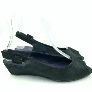 Vaneli womens heels size 4.5 black snakeskin print slingback wedges grannycore